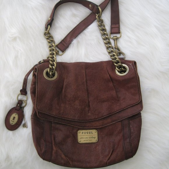 Fossil Handbags - Fossil Brown Leather Crossover Fold Over Bag